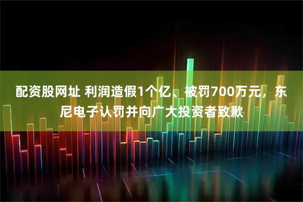 配资股网址 利润造假1个亿、被罚700万元，东尼电子认罚并向广大投资者致歉